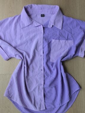 SHEIN Lavender Button Down Short Sleeve Shirt